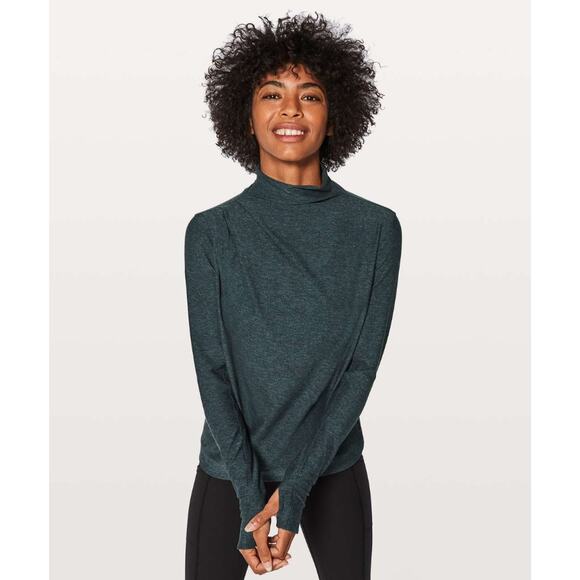 Lululemon Morning Miles Long Sleeve Heathered Nocturnal Teal Black Size 8 - Picture 1 of 11